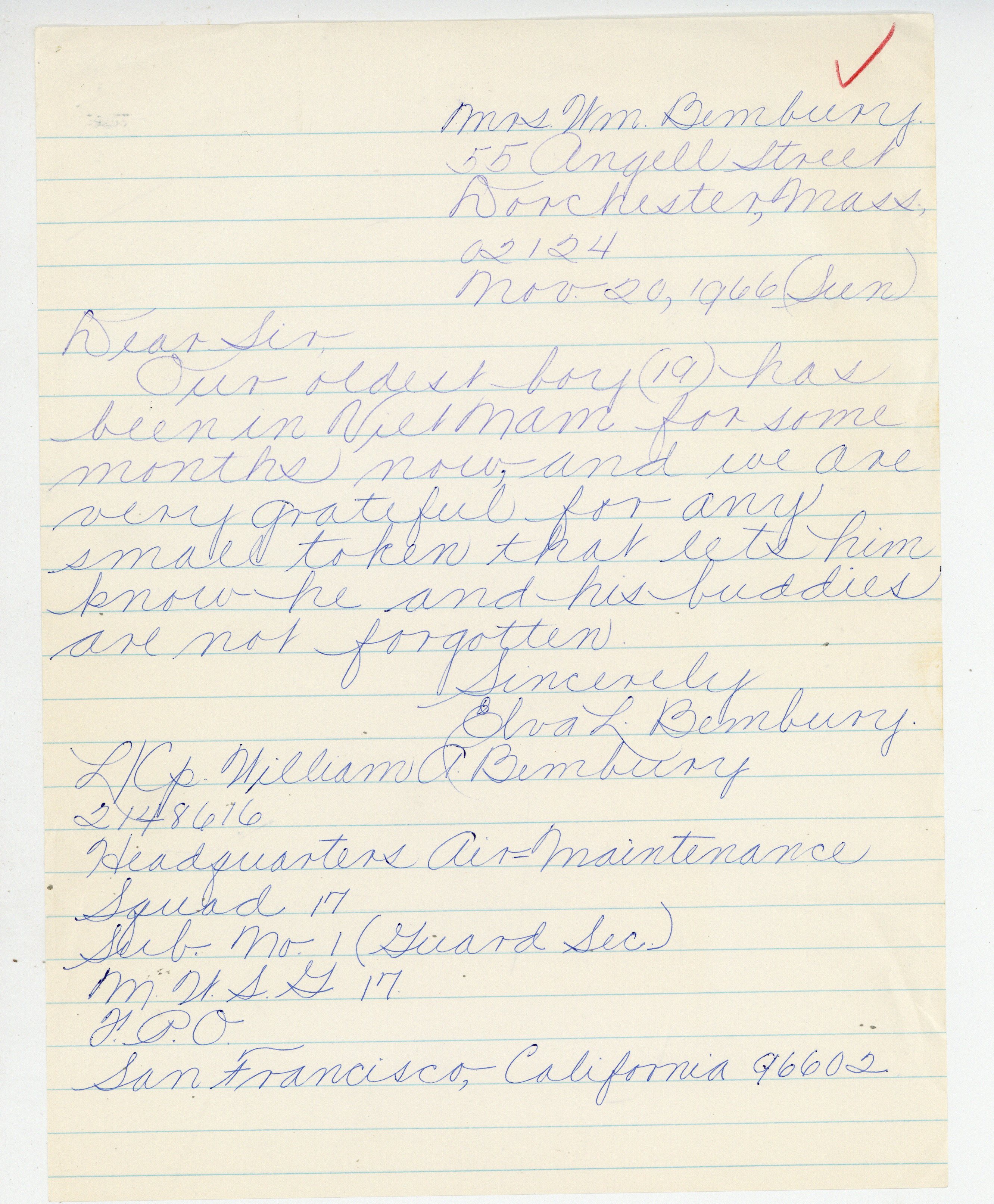 Image for letter from elva bembury, box 235, mayor john collins records