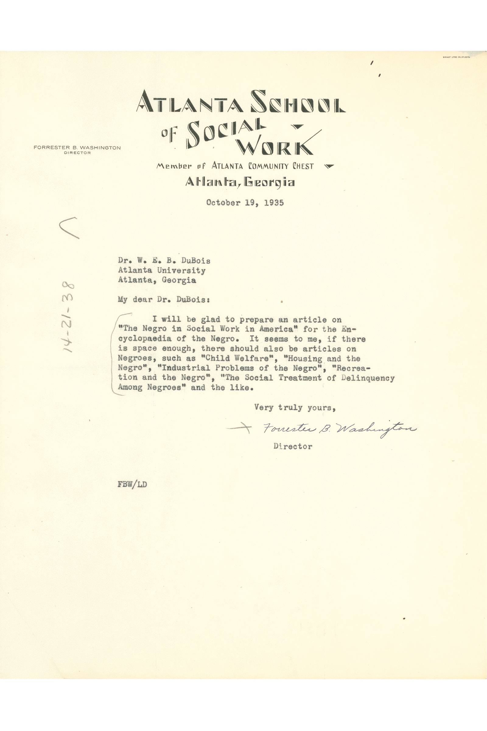 Image for letter from forrester b washington to w e b du bois, october 19, 1935 w e b du bois papers (ms 312) special collections and university archives, umass amherst