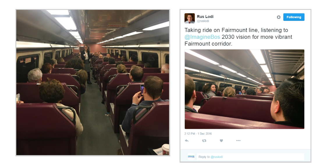 Image for bostonians take a ride of the fairmount line on their way to a walking tour of readville 