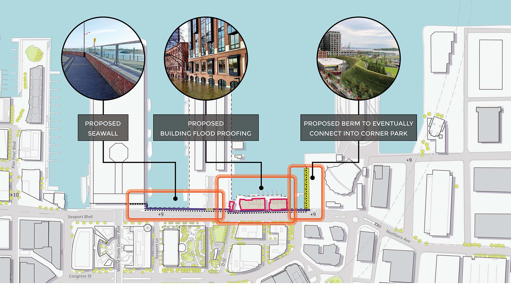 Image for proposed seawall, flood proofing, and berm along seaport blvd