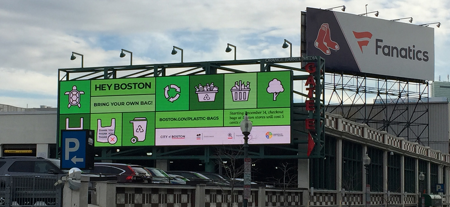 Image for a plastic bag ordinance electronic billboard near fenway park 