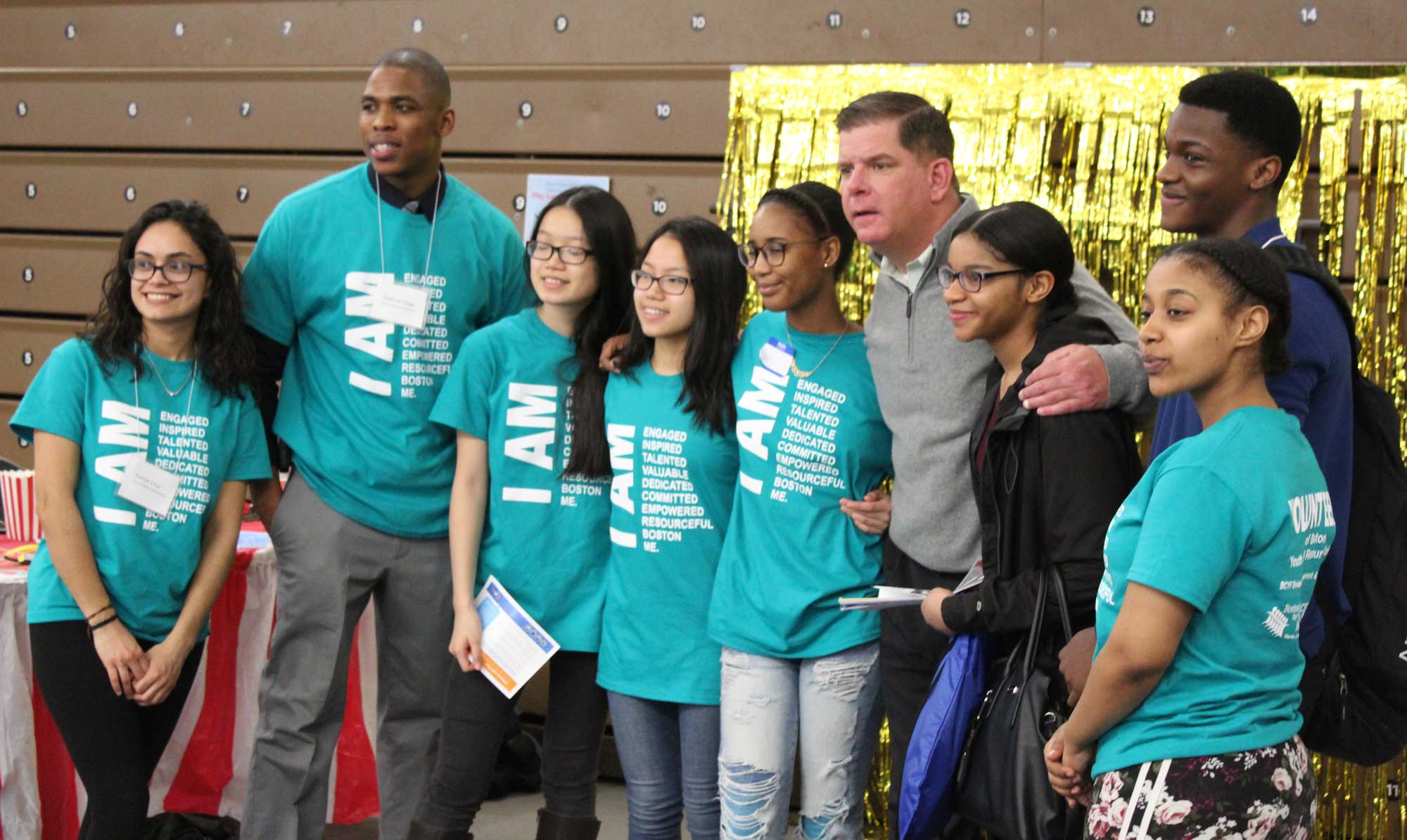 Image for mayor walsh with teens from the summer jobs event
