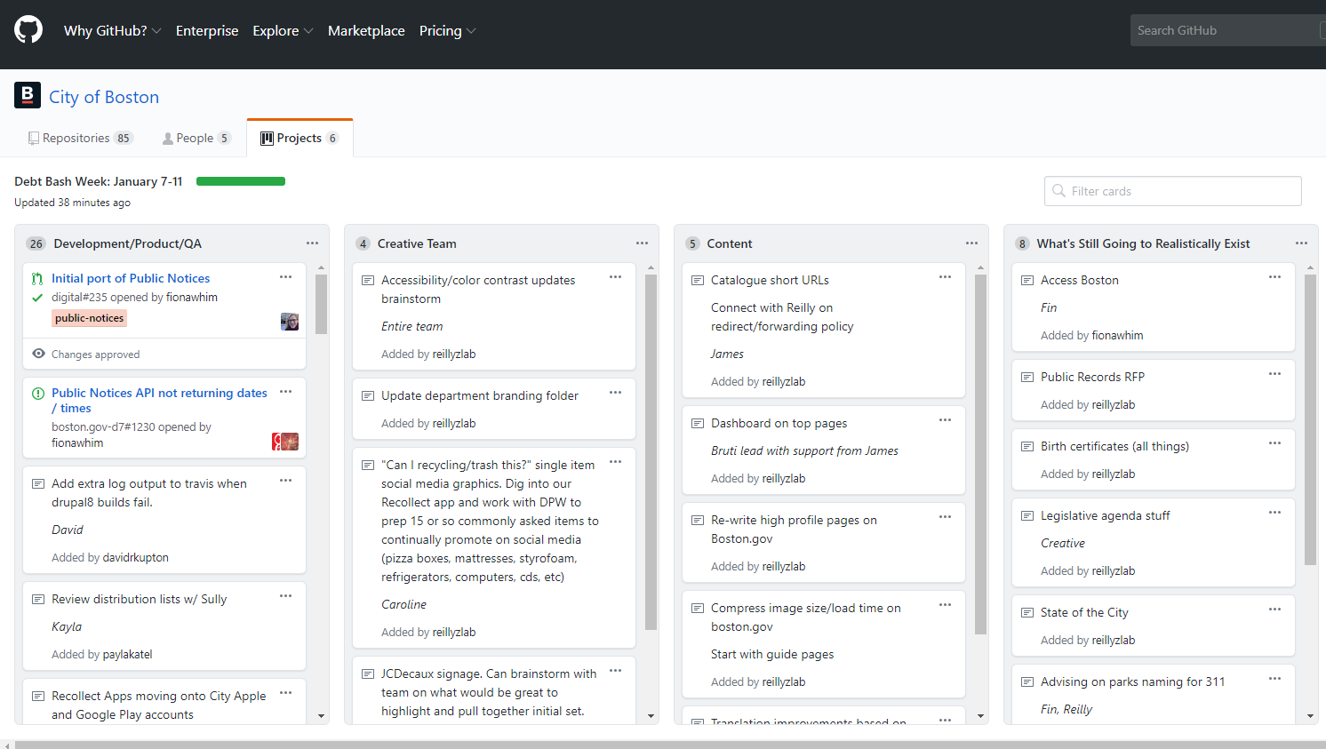 Image for a screenshot of the github project board for our current bash week 