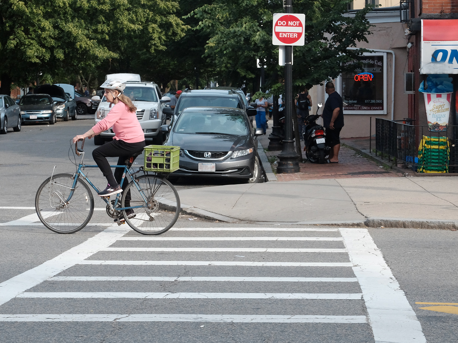 Woman biking on Tremont Street