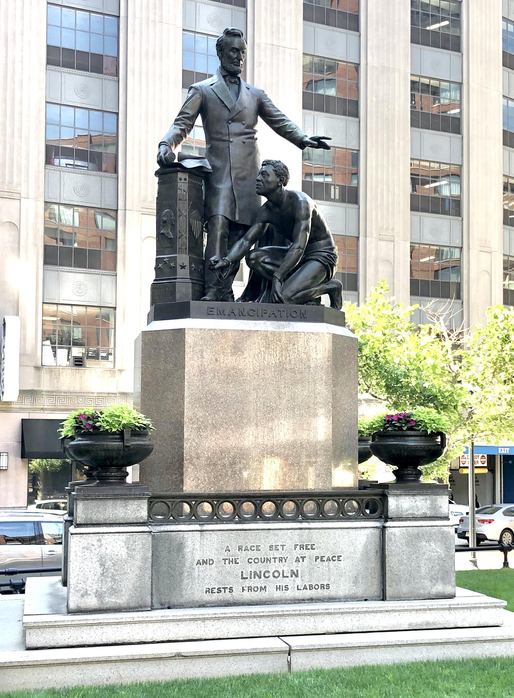 Photo of The Emancipation Group, a copy of a statue in Washington D.C. created by Thomas Ball, photo courtesy of the Boston Art Commission.