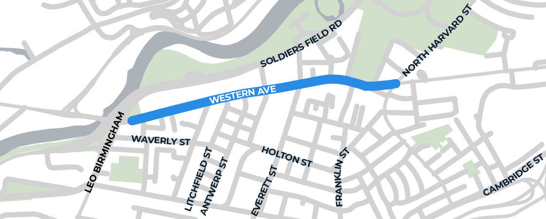 A map of the Western Avenue better bike lane project extent