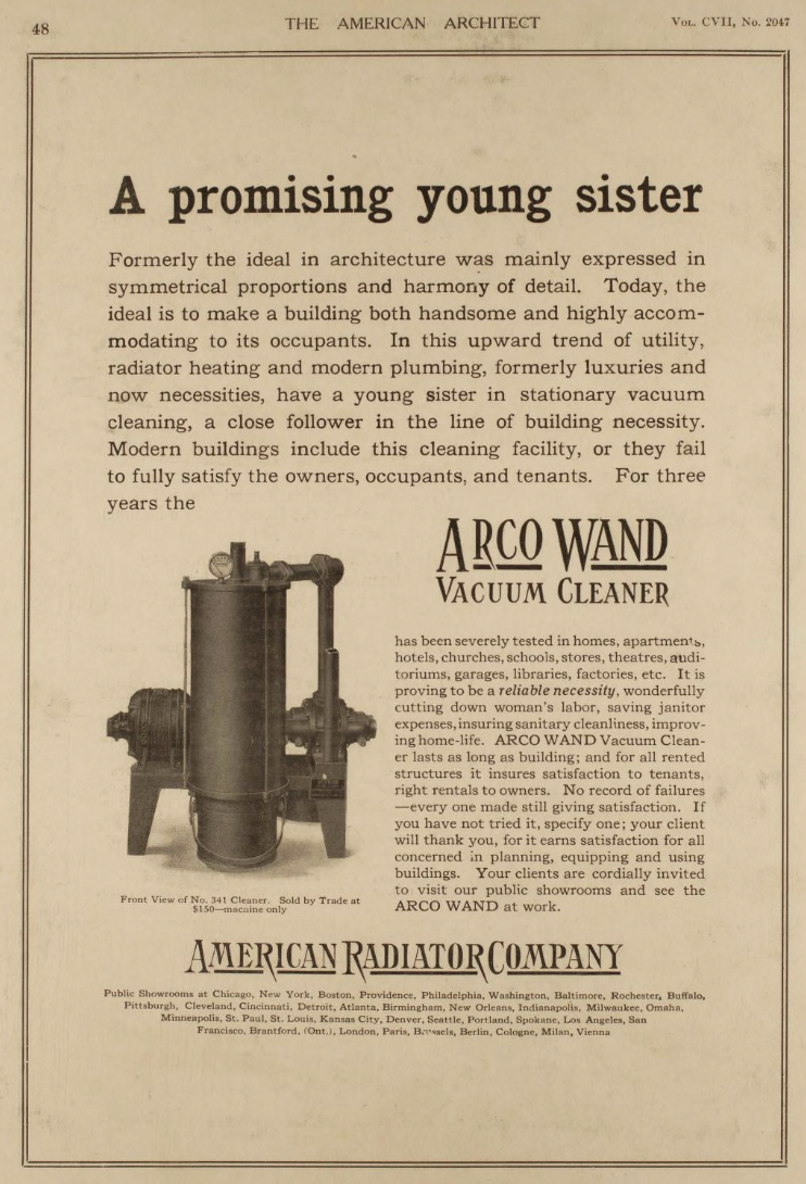 Arco Wand advertisement, The American Architect, 1915