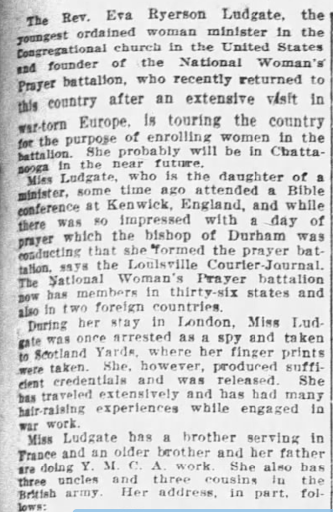 Excerpt from notice in the Chattanooga Daily Times, 1918. 