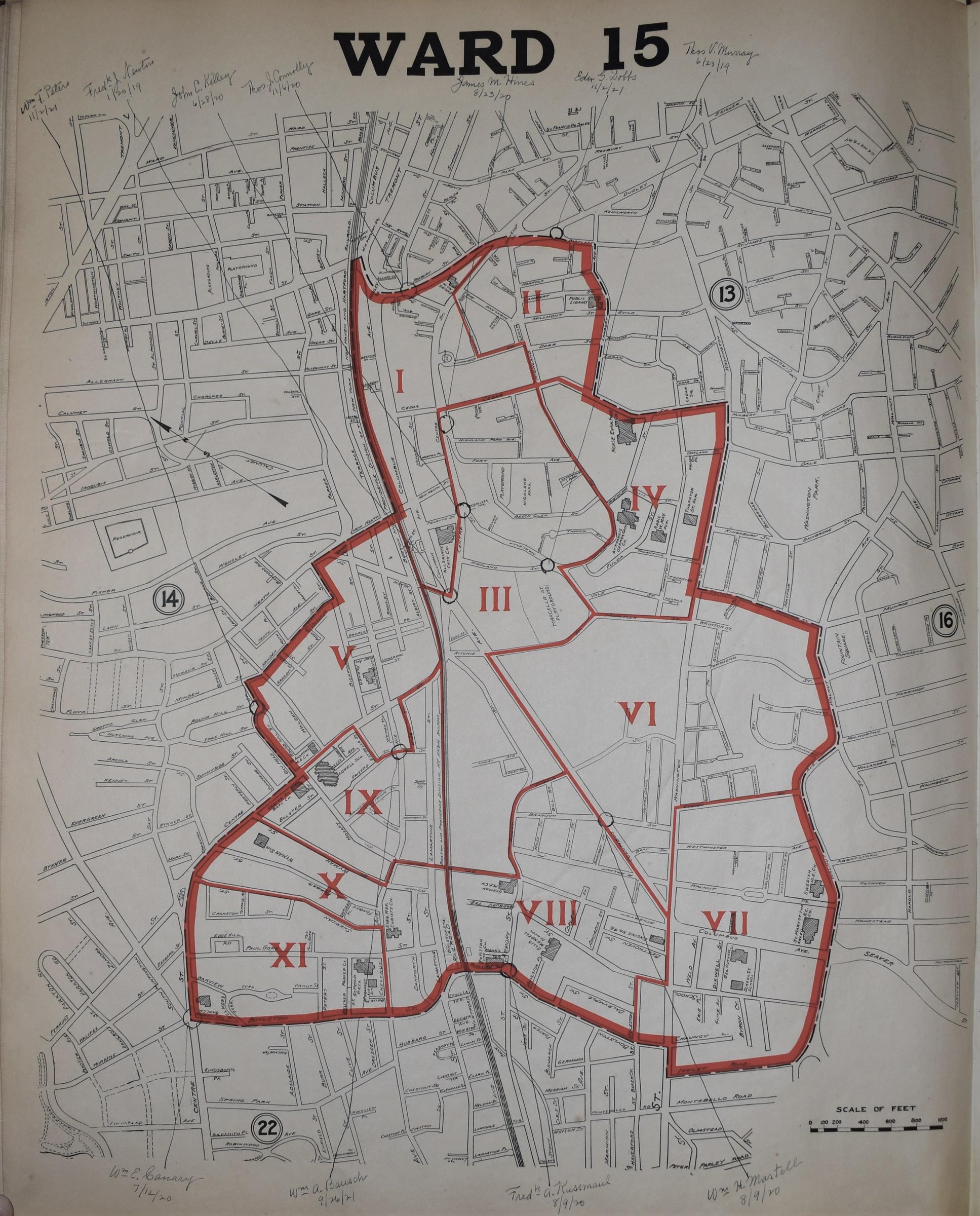 Ward 15 map, 1921 Ward and Precinct Maps, Boston City Archives