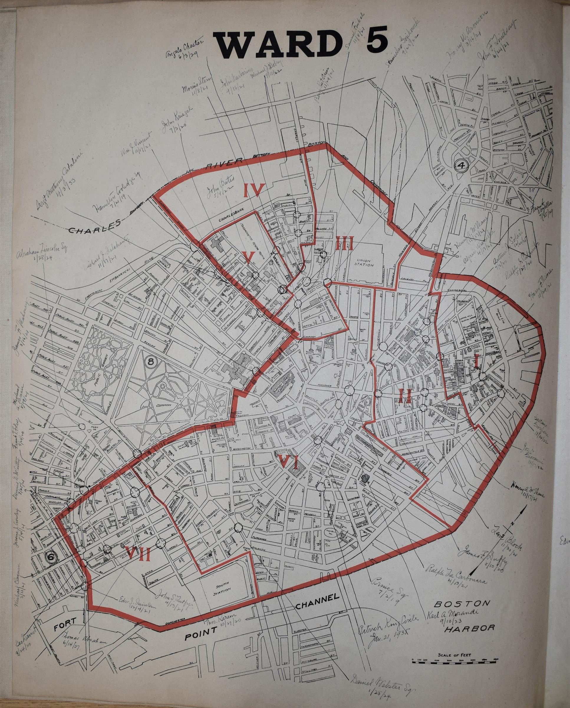 Ward 5 map, 1921 Ward and Precinct Maps, Boston City Archives