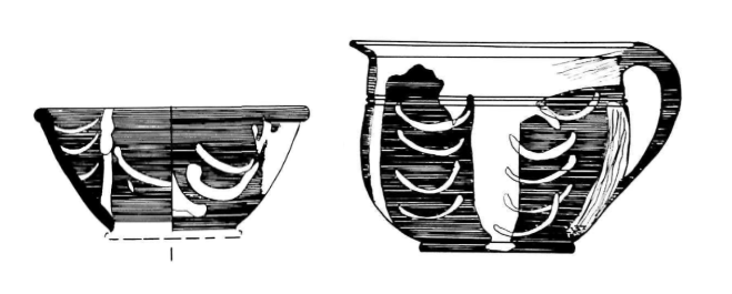 Image of A bowl and chamberpot with “swags and bars” decoration from the Parker/Jack and Acton pottery site 