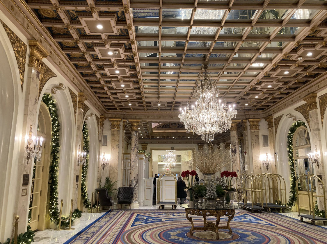 Photograph of the Lobby inside the Copley Plaza Hotel.