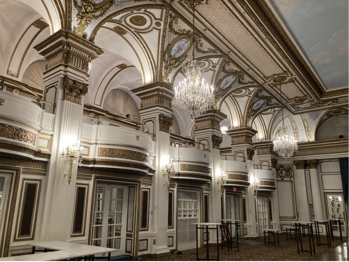 Photograph of the Grand Ballroom in the Copley Plaza Hotel.