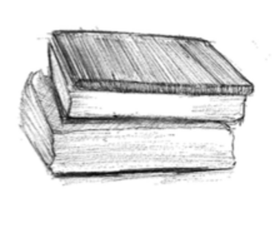 a pencil drawing of two books stacked on one another