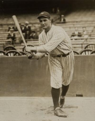 an image of Lou Gehrig swinging a bat