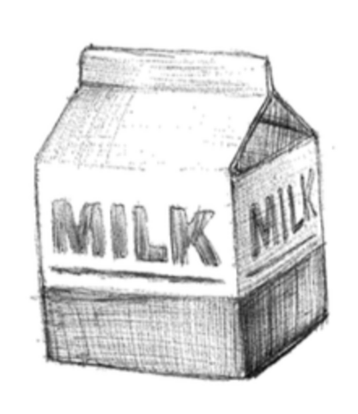 a pencil drawing of a milk carton