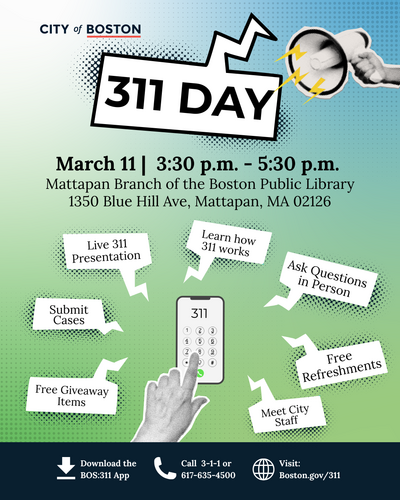 311 Day on March 11 at BPL Mattapan Invitation