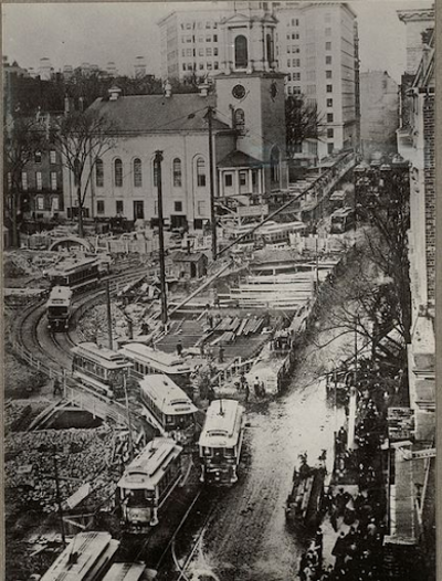 Tremont Street Construction of the Country's First Subway System. Source Digital Commonwealth