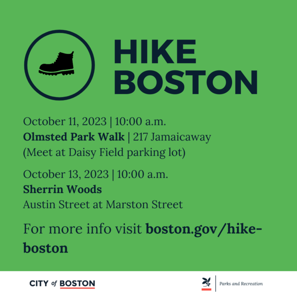 Hike Boston text on webpage with hiking boot