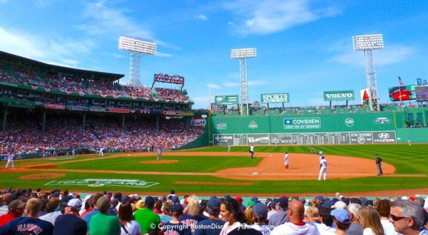 an image of a baseball field with the "Green Monster" wall in the background