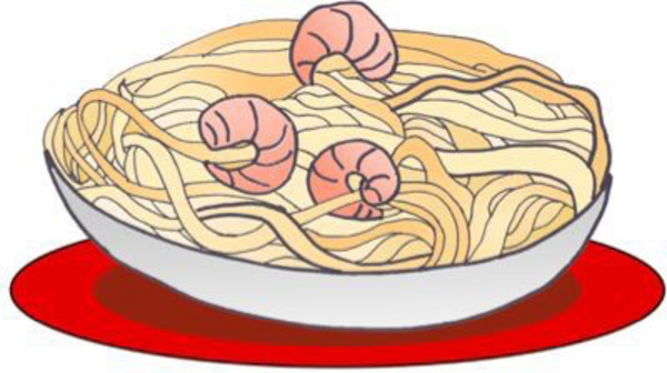 drawing of a bowl of pasta with shrimp