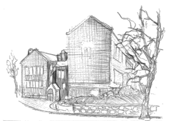 a drawing of the Nathan Hale School in Roxbury