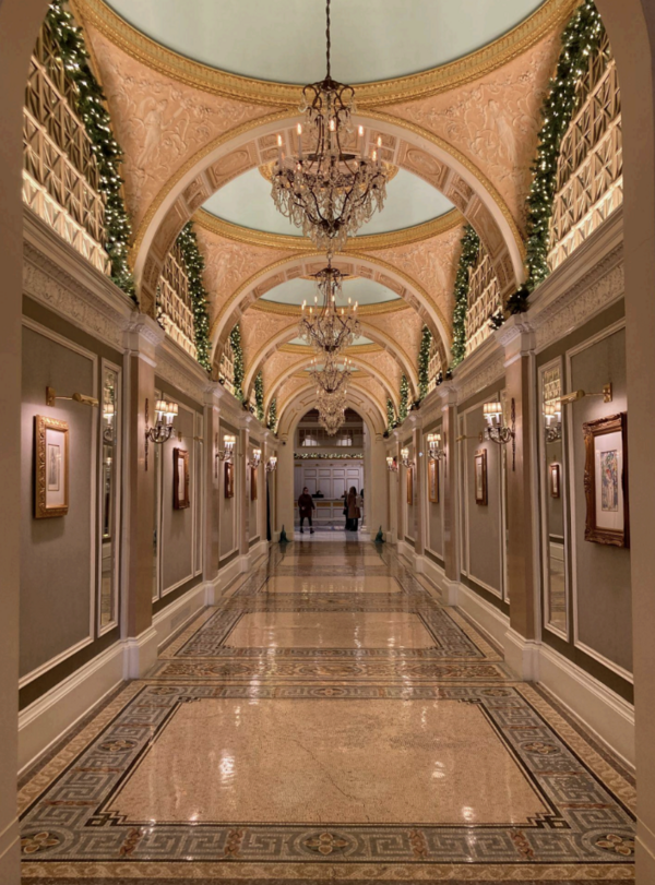 Peacock Alley (J. Gaugler, December 2025). Note that the chandeliers are not original.