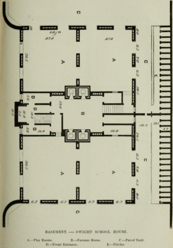 Photograph of the floor plan of the 1856 Dwight Grammar School on W. Springfield St.