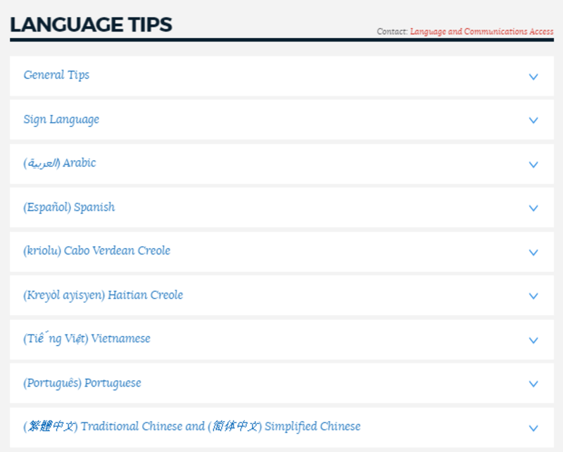 The Language Tips section of the Language and Communications Guidelines