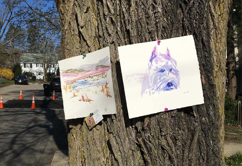 Sharing art on a tree outside