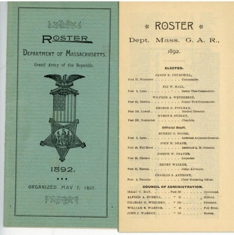Grand Army of the Republic directory, 1892, City Council Committee records, (Collection 0140.001)