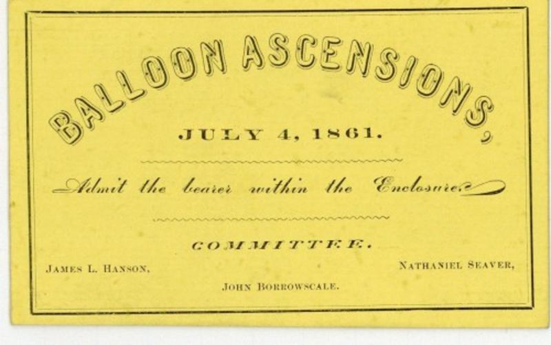 July 4 Balloon Ascension ticket, 1861, City Council Committee on Celebrations, Collection 0140.013, Boston City Archives, Boston