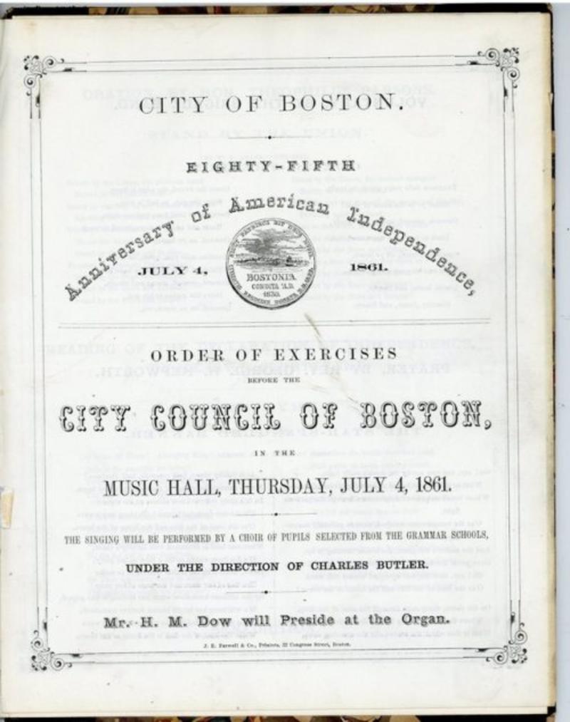 Independence Day program, 1861, City Council Committee on Celebrations, Collection 0140.013,