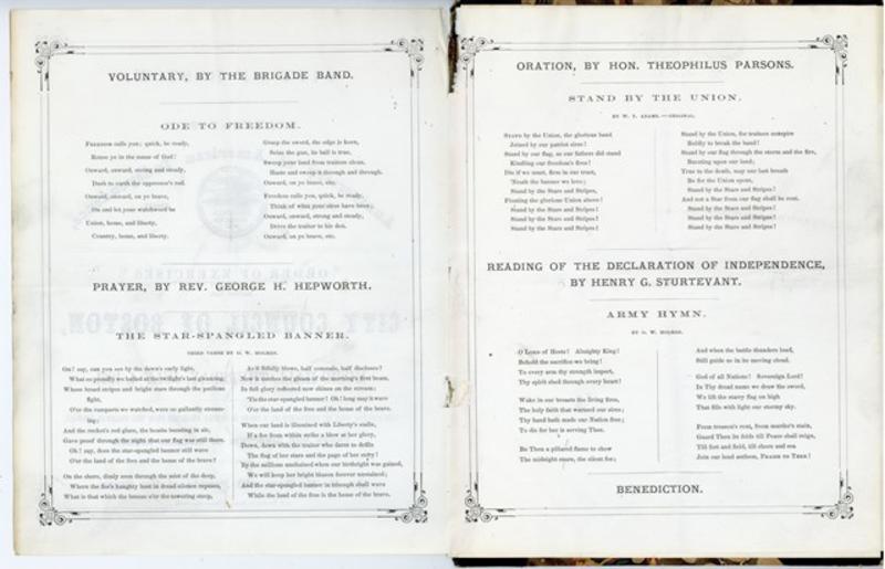 Independence Day program, 1861, City Council Committee on Celebrations, Collection 0140.013,