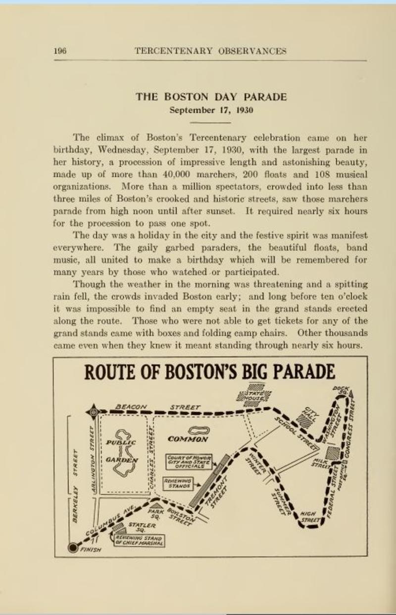 Boston Tercentenary Parade plans and route, 1930
