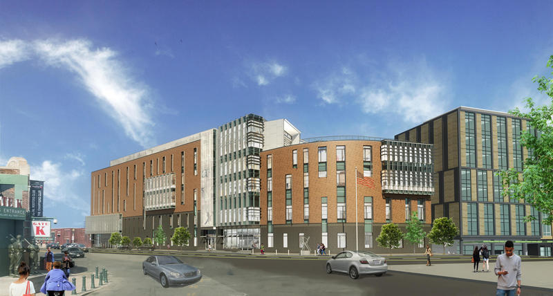 Exterior rendering of new Boston Arts Academy building