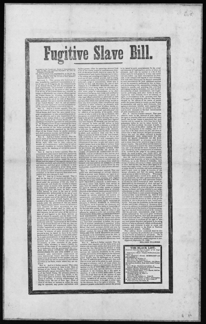 Broadside announcing Fugitive Slave Act, 1850