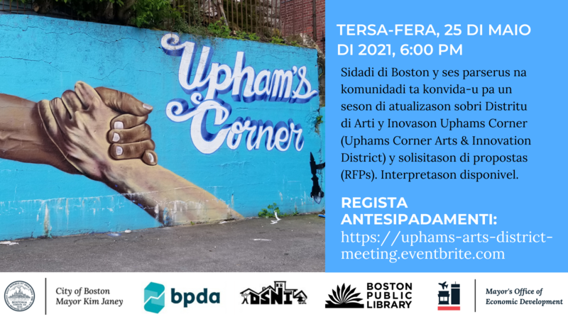 Upham's Corner community meeting flyer in Cape Verdean Creole