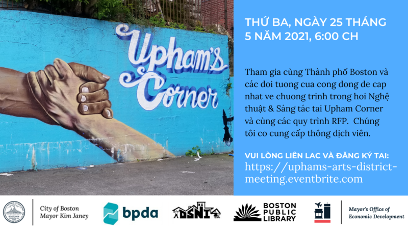 Upham's Corner community meeting flyer Vietnamese