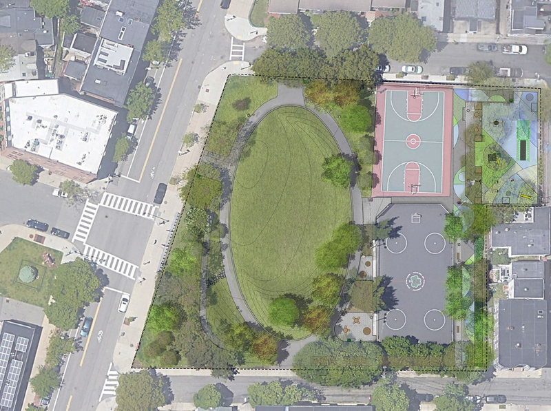 A rendering from Klopfer Martin Design Group shows an aerial view of improvements planned at Edwards Playground in Charlestown.