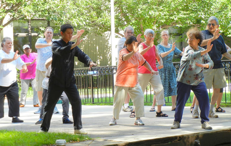 Tai chi attracts experienced as well as new participants to classes at Symphony Park in the Fenway.