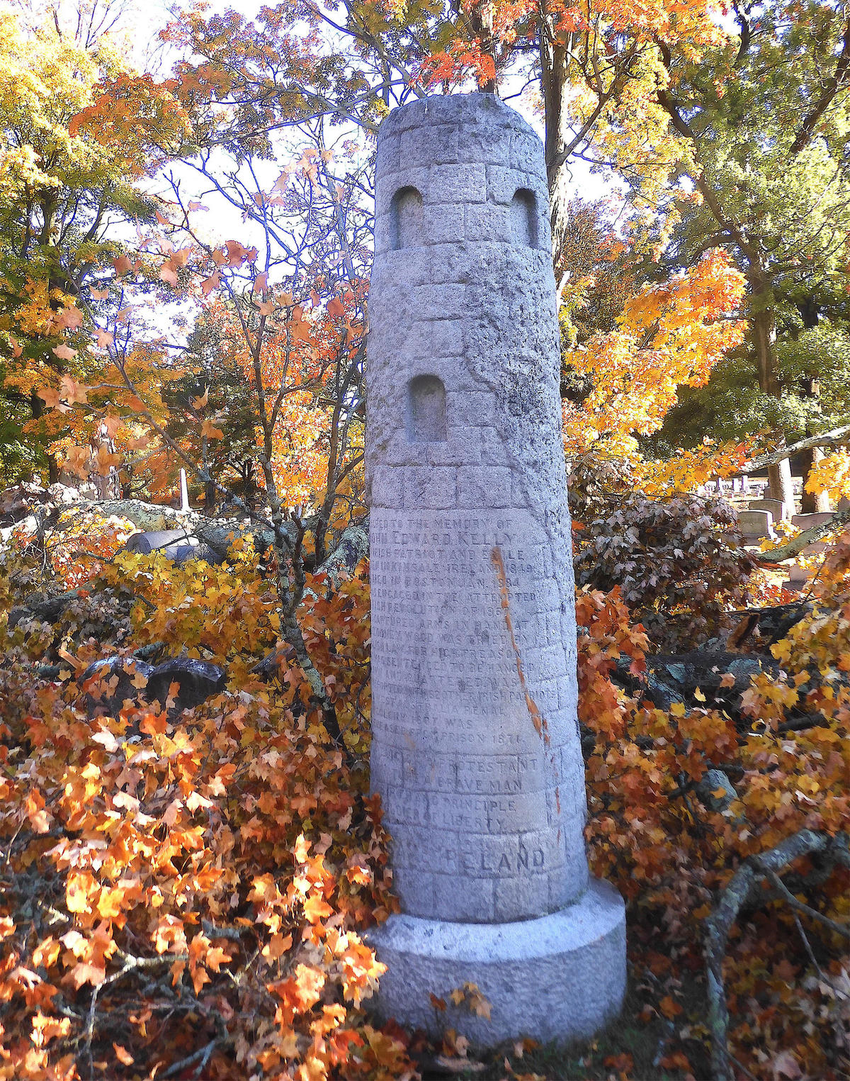 John Edward Kelly monument in the fall