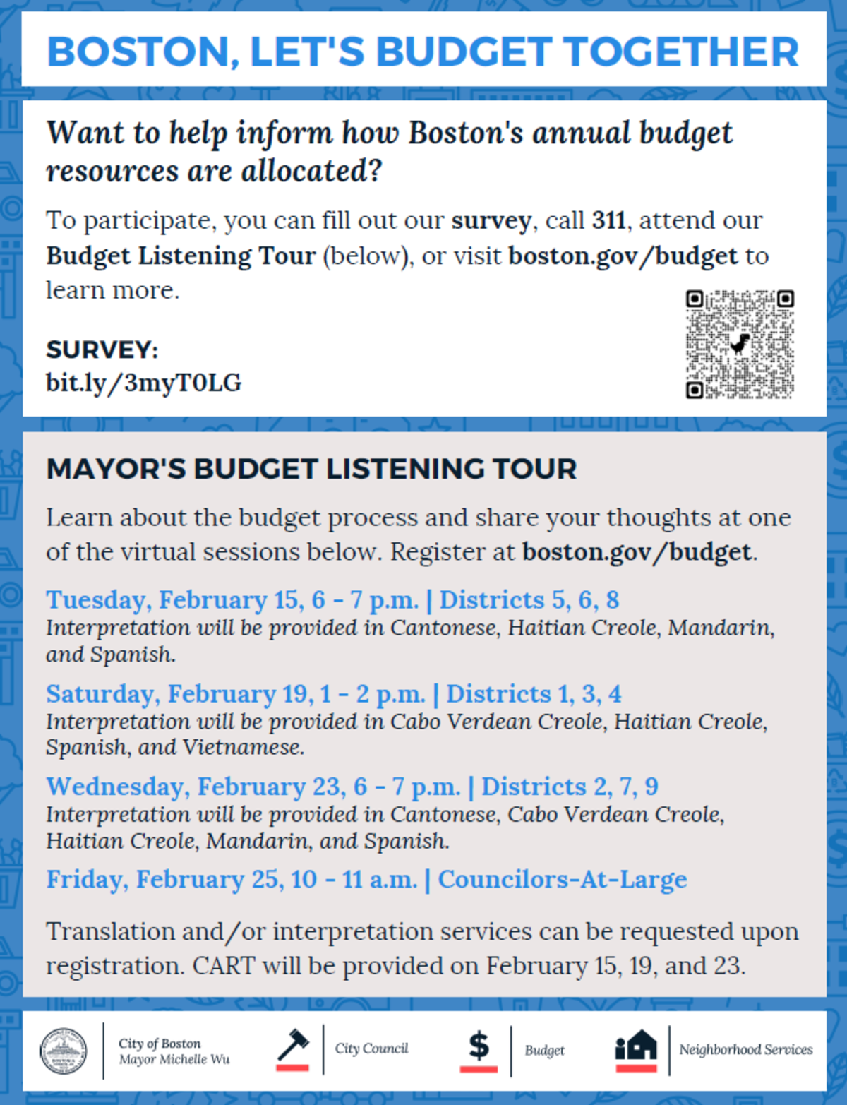 Budget listening tour flyer