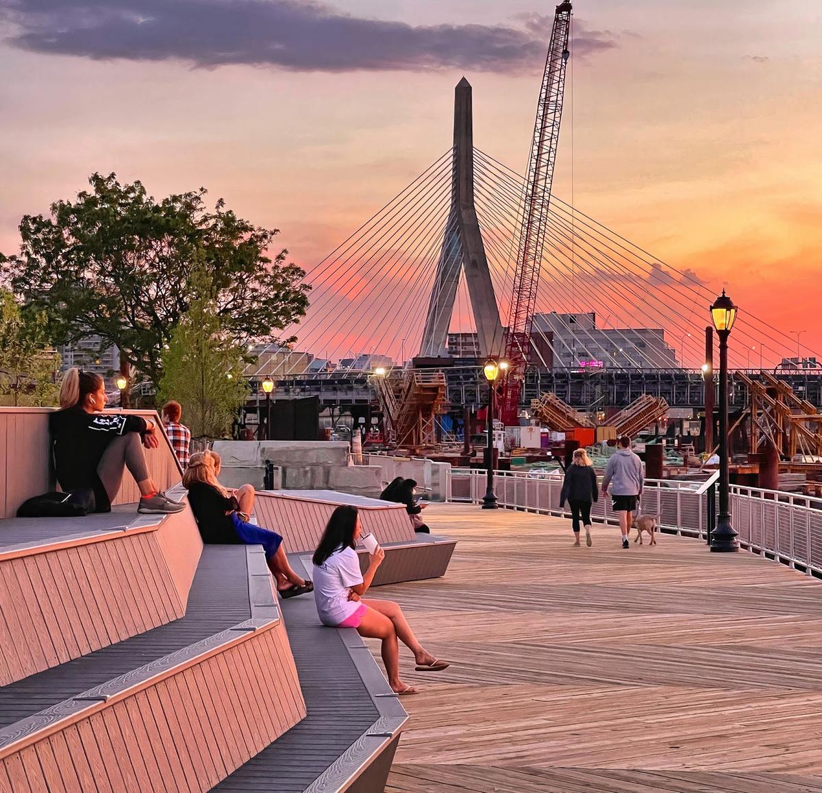 Park users enjoy the recently-renovated Langone Park and Puopolo Playground complex on Boston’s historic waterfront built with an eye to the future by incorporating climate resilient features.