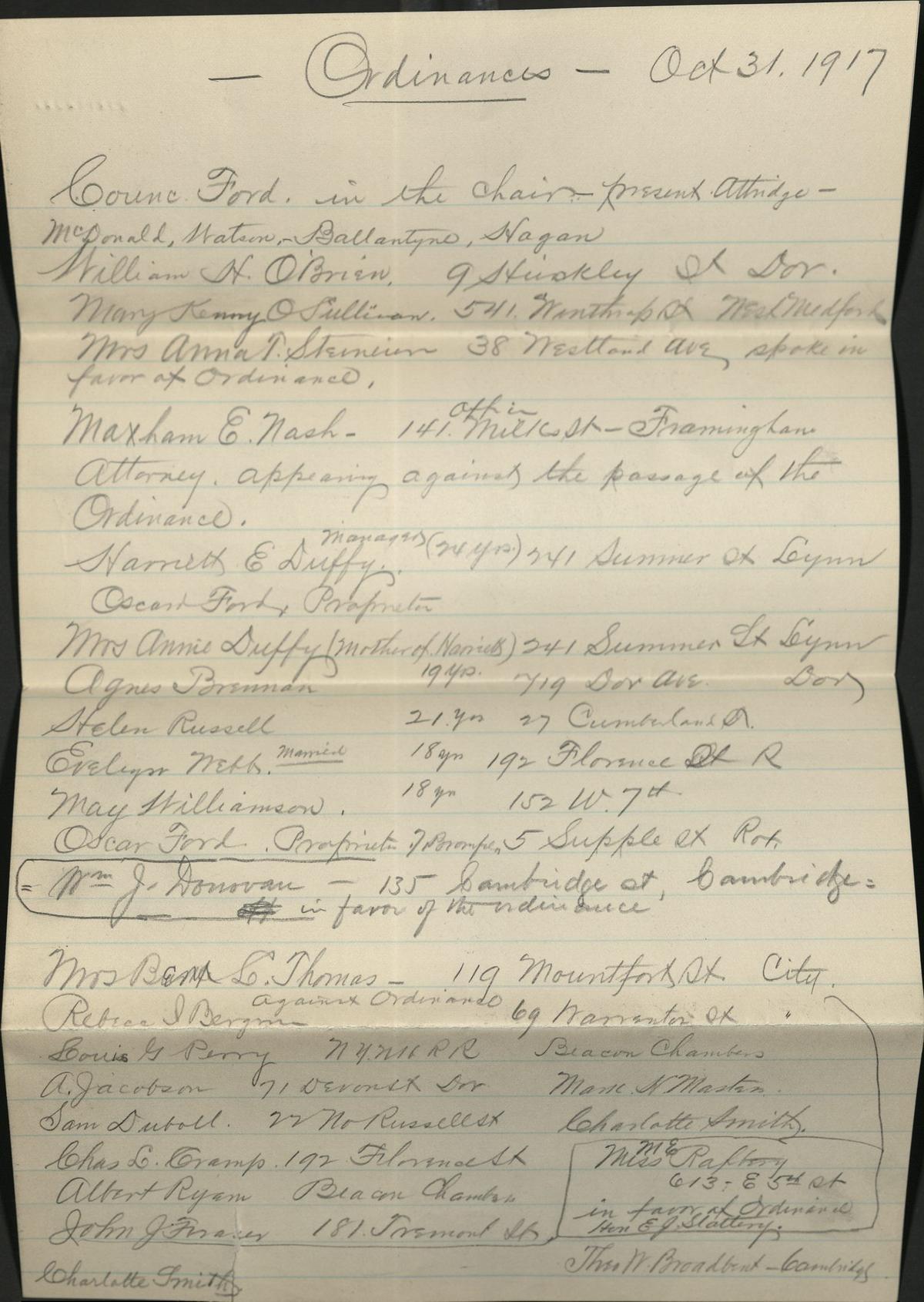 October 31 1917 Hearing Sign In