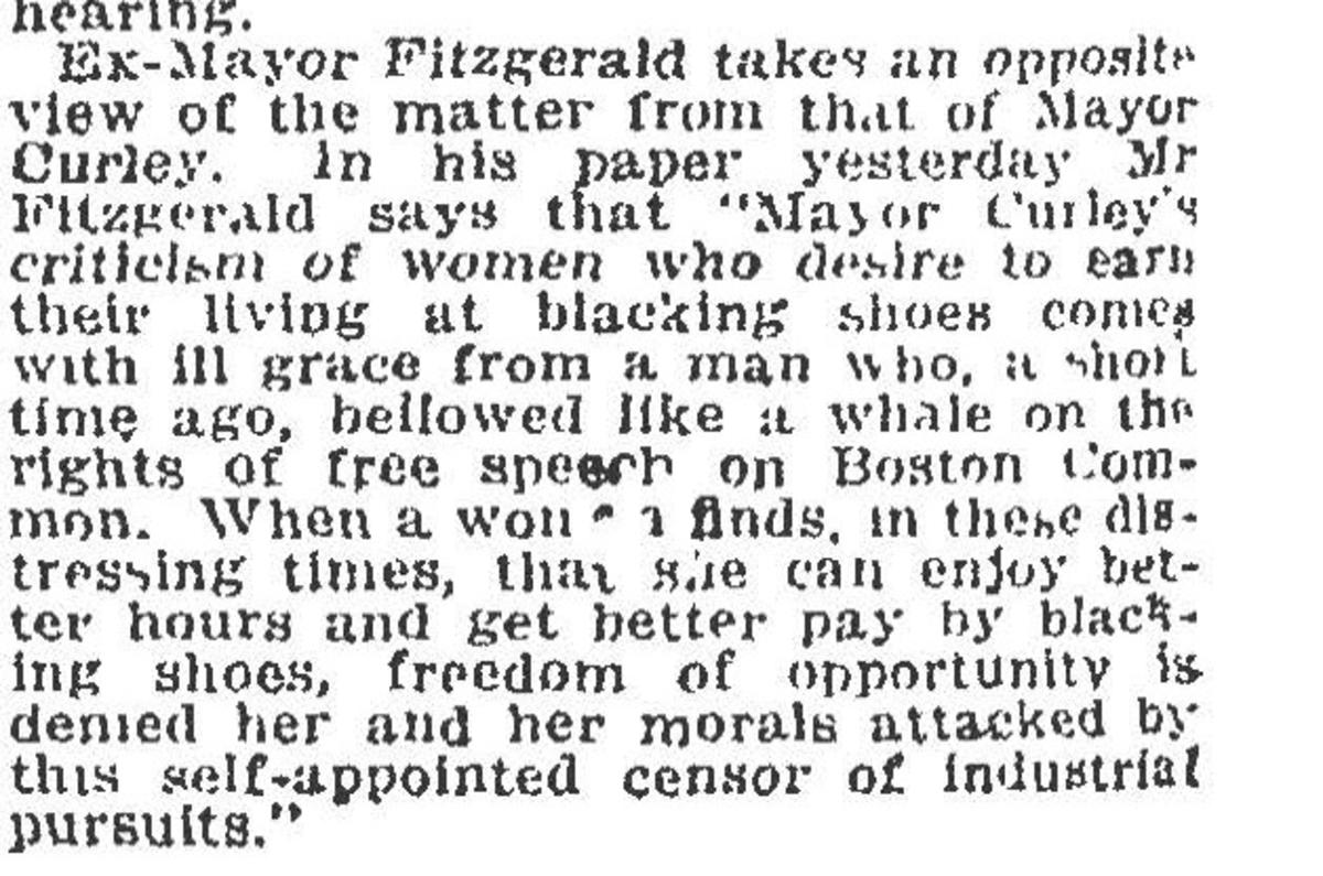 Excerpt from WCTU Opposed to Women Bootblacks, Boston Globe, October 21, 1917