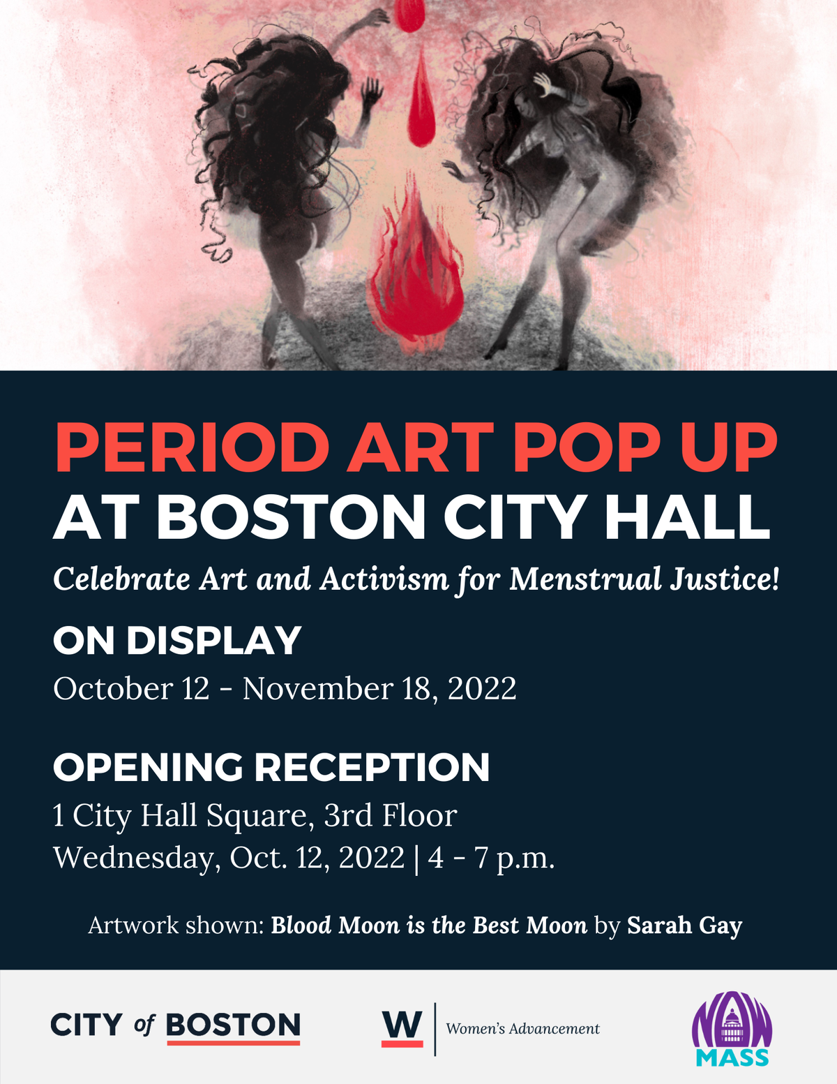 Graphic with text: Period art pop up at city hall