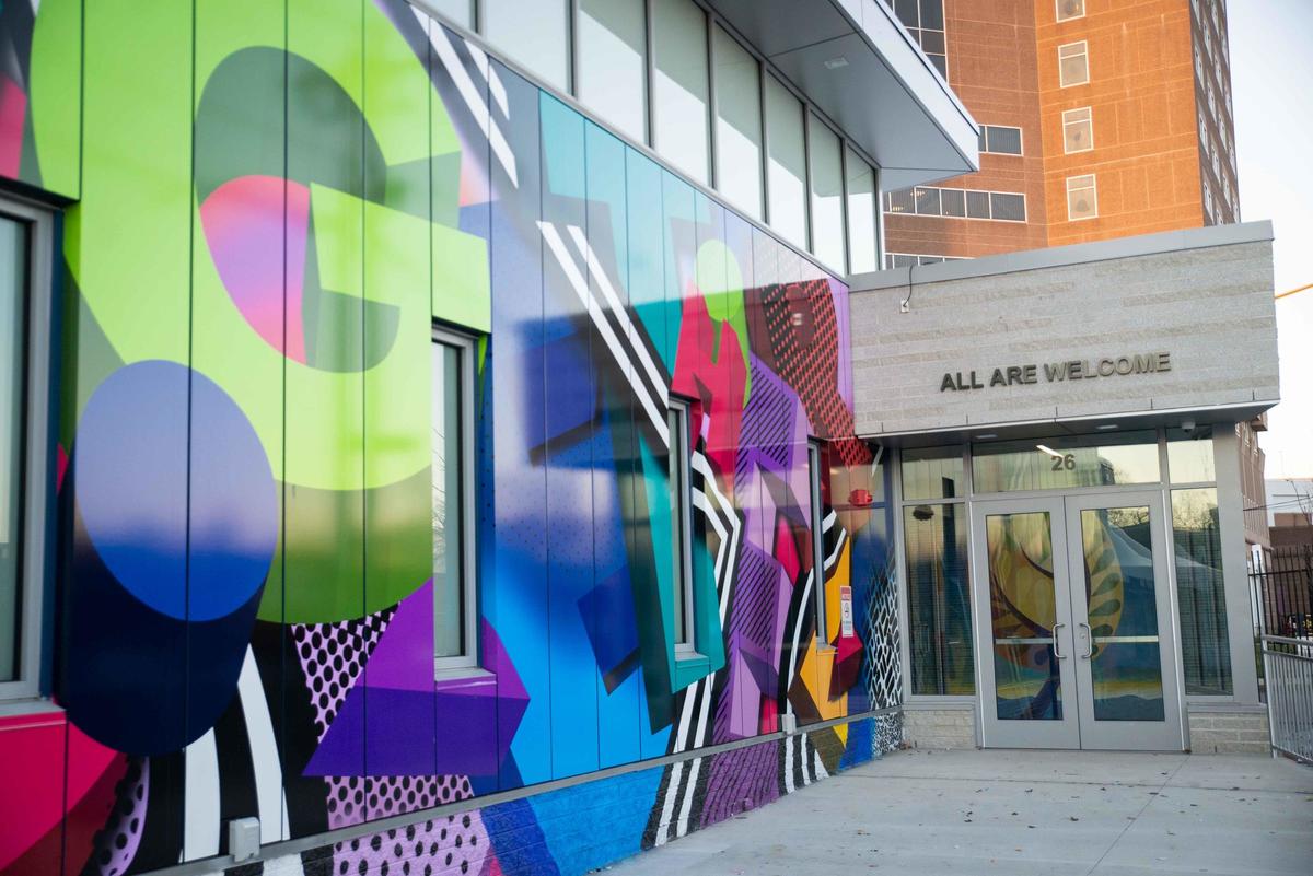 The EC exterior mural and entrance