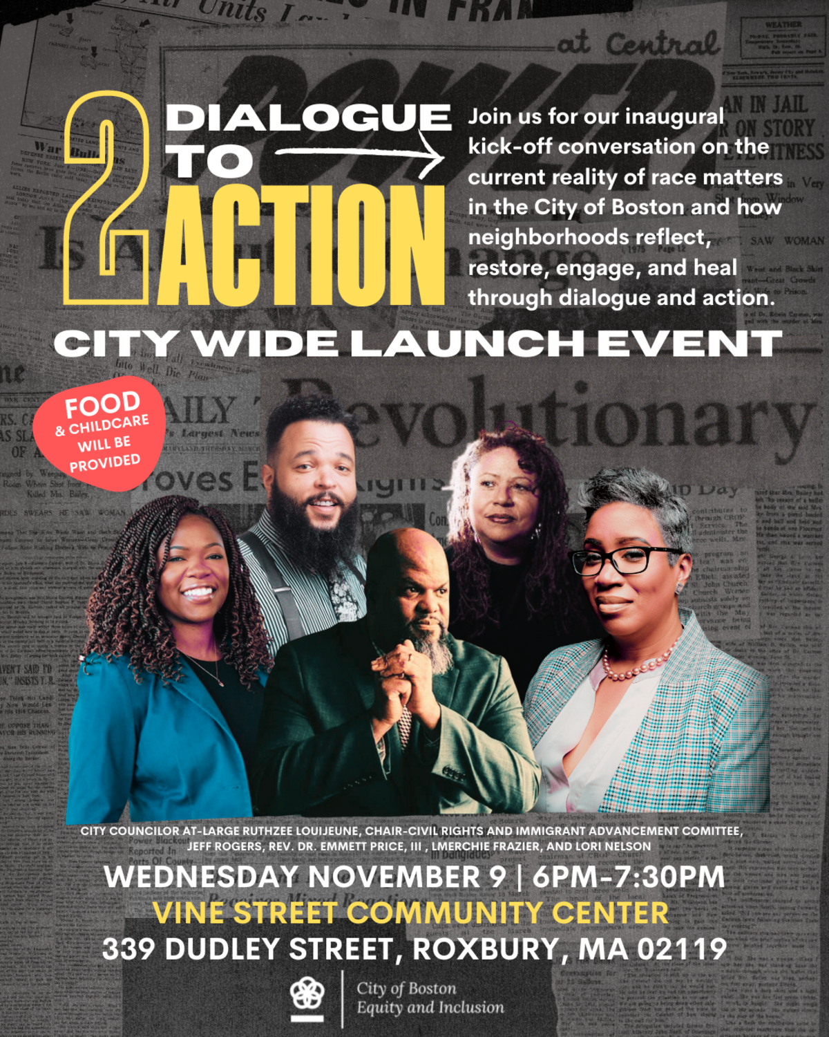 Graphic with text: Dialogue to Action 