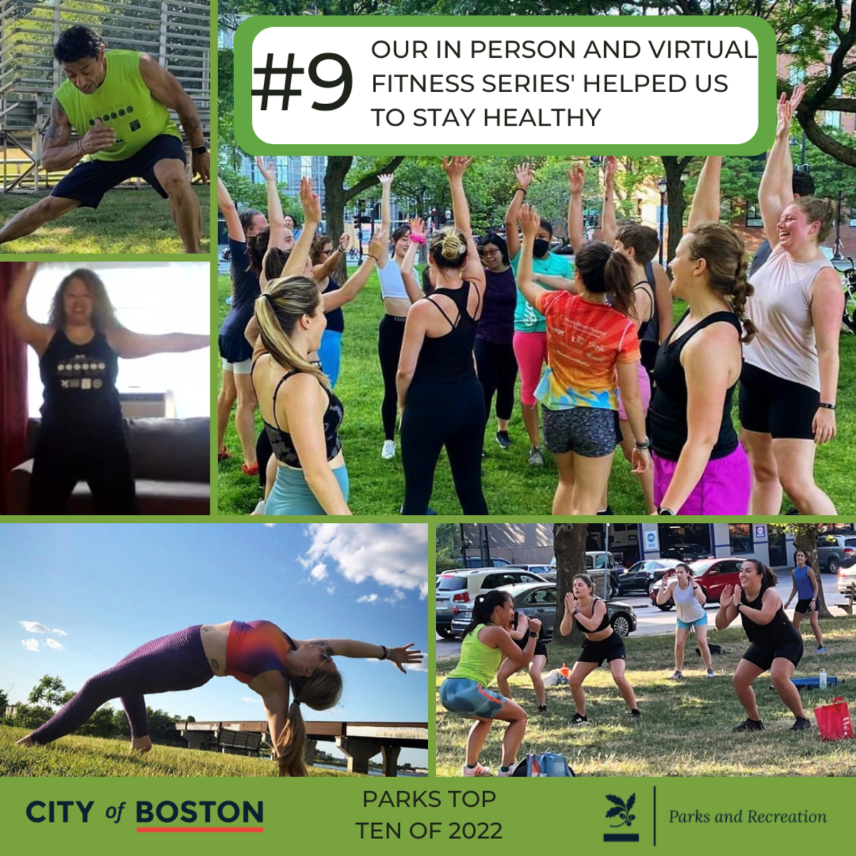parks top ten of 2022. Groups and individuals in various fitness poses.